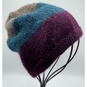 Andes Gifts 100% Alpaca Knit Beanie Burgundy Teal Winter Hat Toboggan Toque